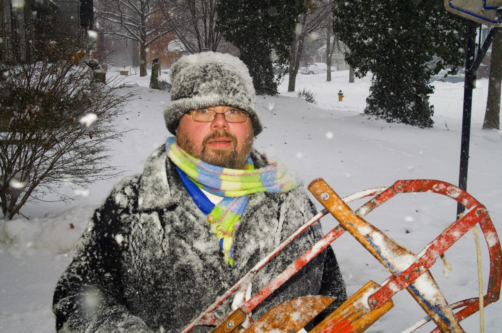 Man With Sled, Snowstorm