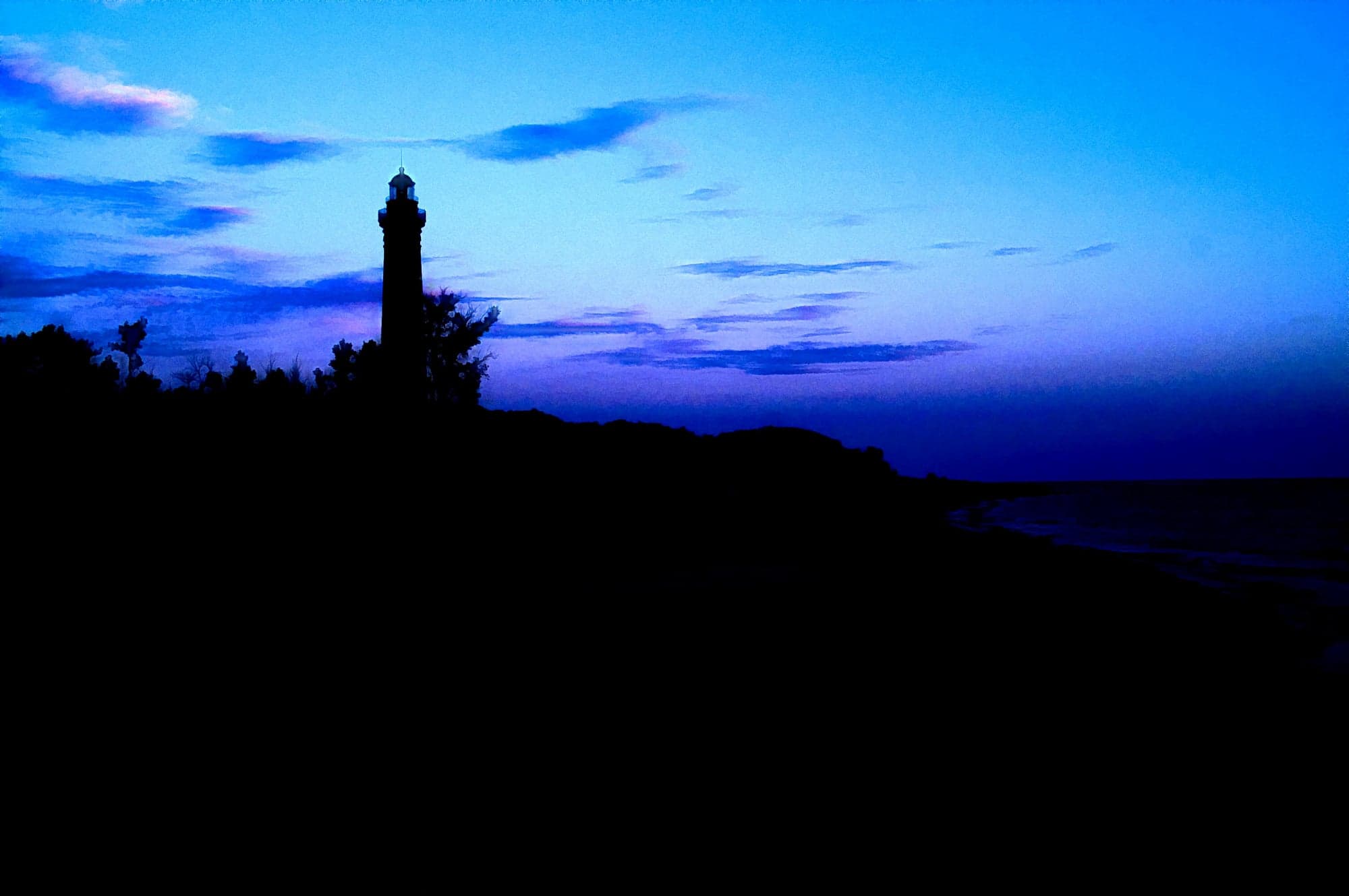 Lighthouse Silhouette, Blue Hour